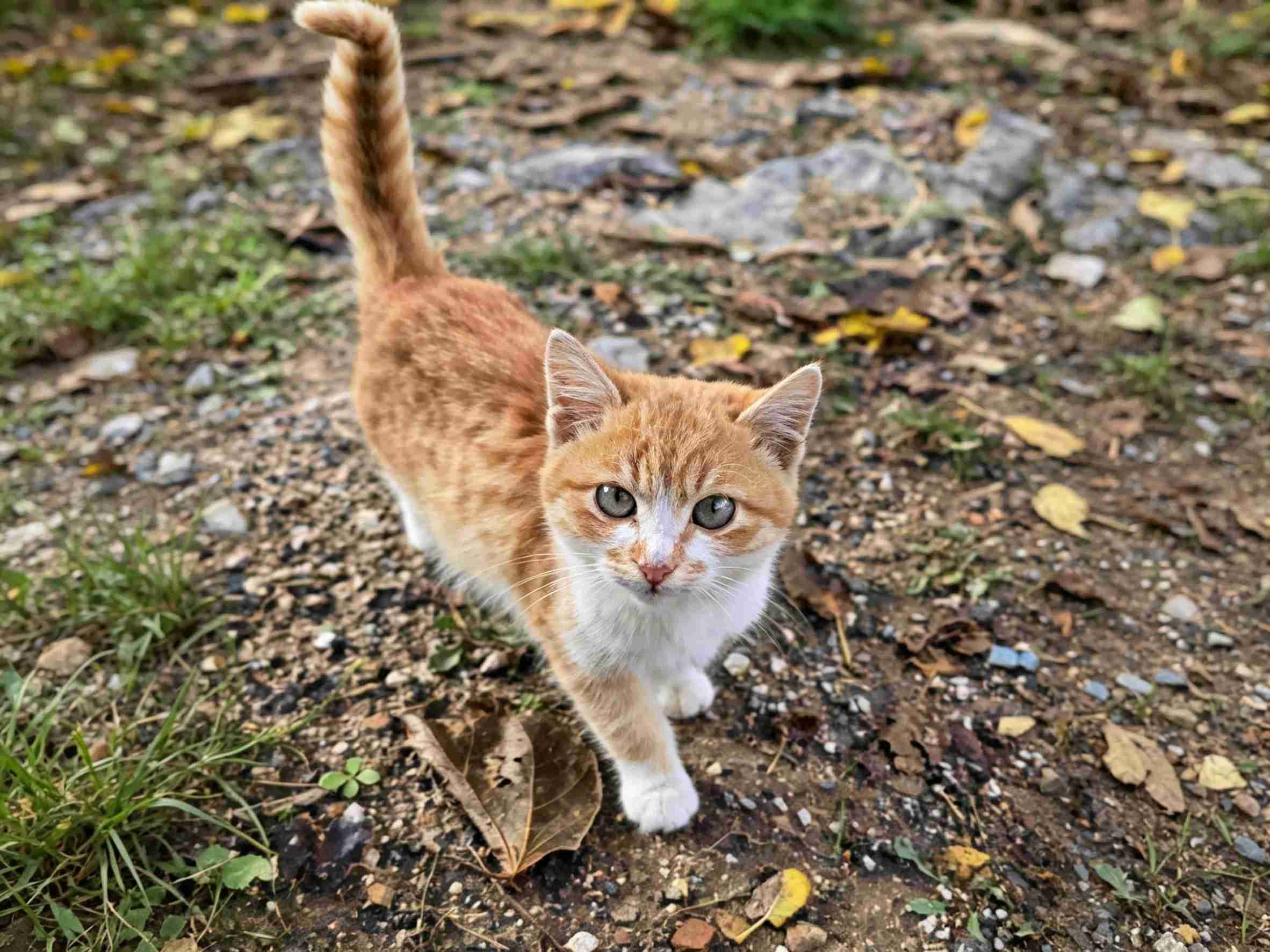 Orange and white kitten with blue eyes